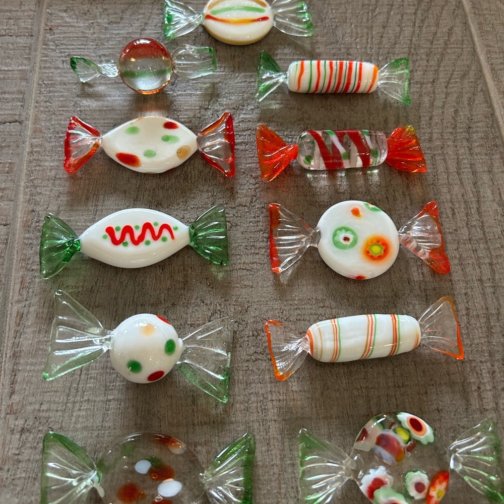 Festive Glass Candy Ornaments - Red, Green, White